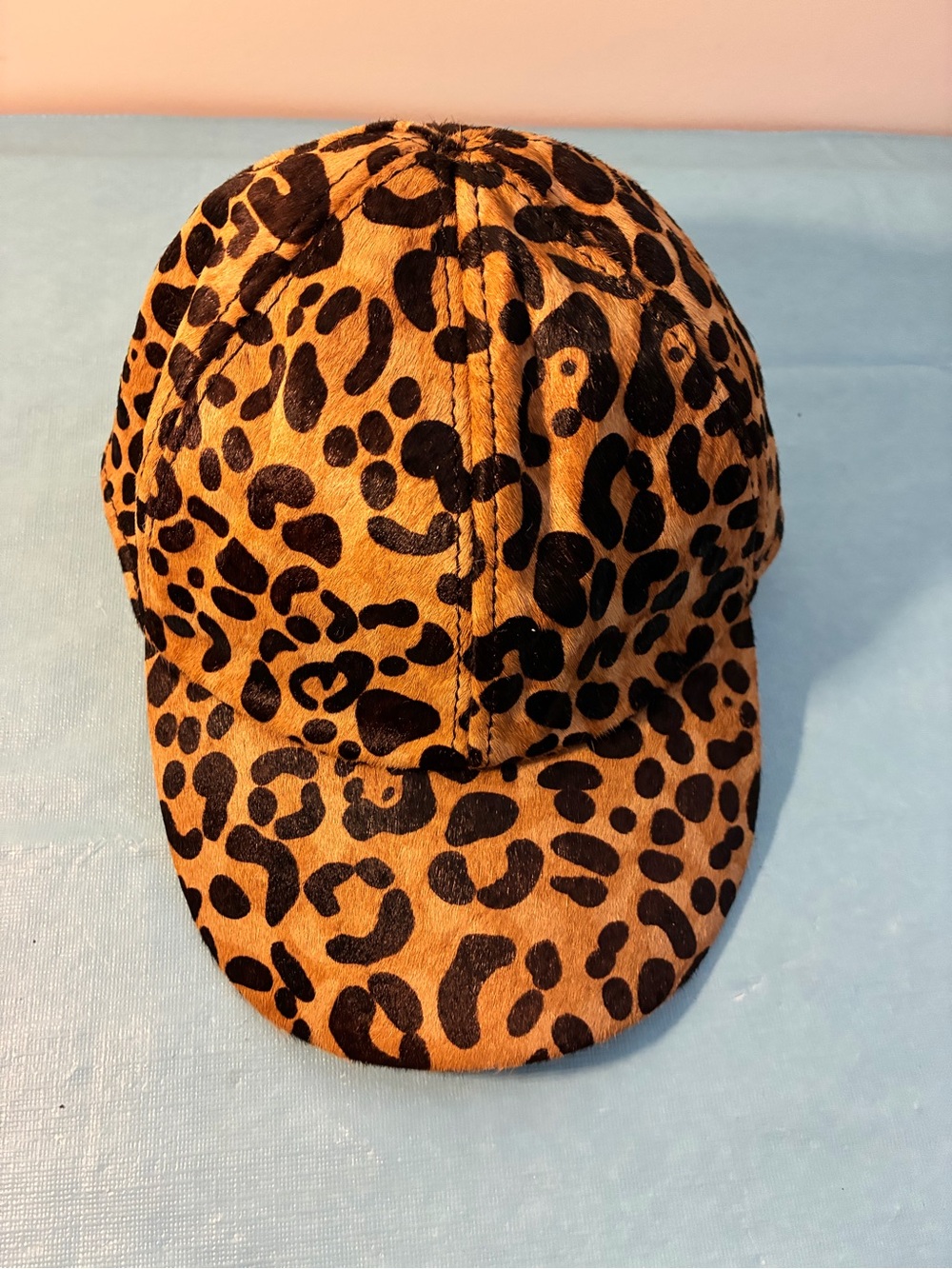 Danier Pony-Skin Style Leopard Print Leather Baseball Hat